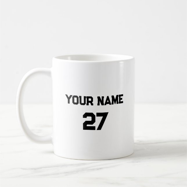 Sport Name and Number Personalized Coffee Mug (Left)
