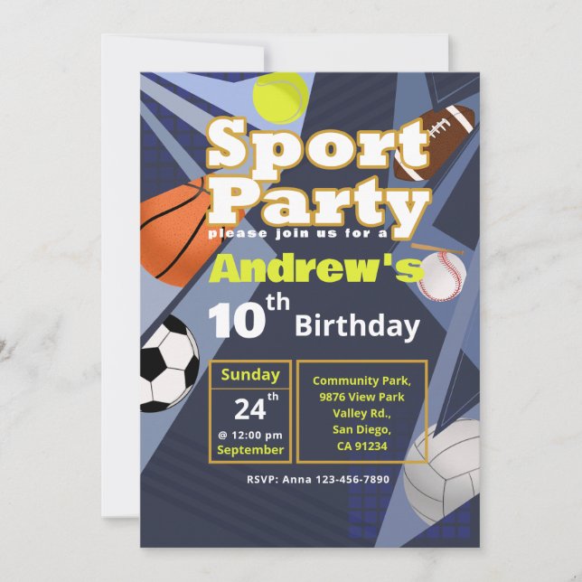 Sport Party Invitation - Kid's Birthday Party (Front)