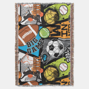 Sport Pattern With Balls Throw Blanket