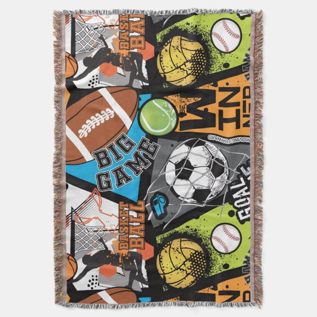Sport Pattern With Balls Throw Blanket (Front Vertical)