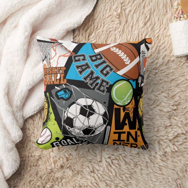 Sport Pattern With Balls Throw Pillow (Blanket)