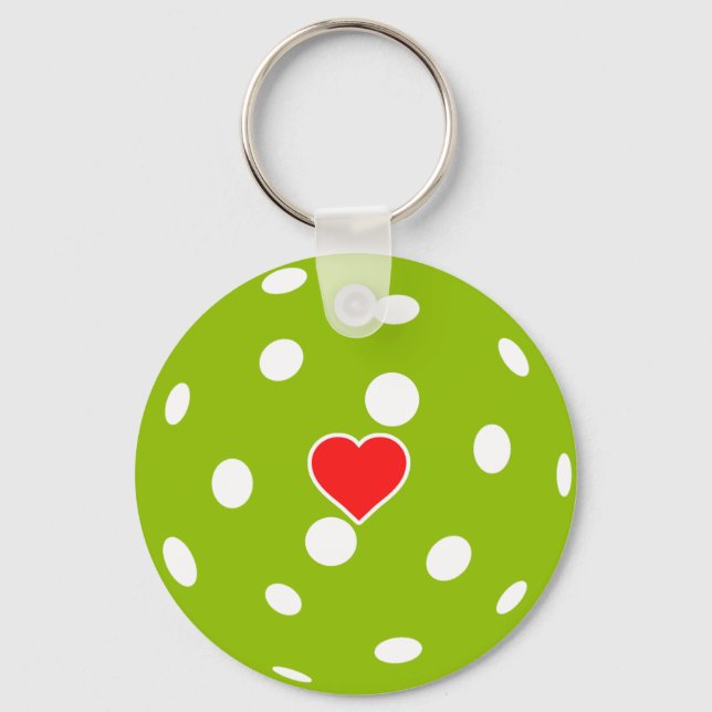 Sport Pickleball green ball with heart Keychain (Front)