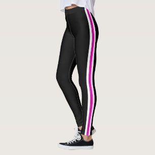 Sport Pink and White Side Stripe Black Leggings