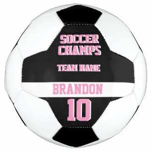 sport player soccer champs black pink personalized ball