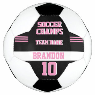 sport player soccer champs black pink personalized soccer ball