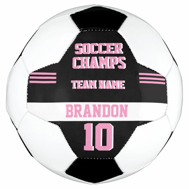 sport player soccer champs black pink personalized soccer ball (Front)