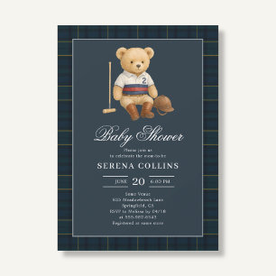 Sport Preppy Bear Blue Baby Shower Invitation