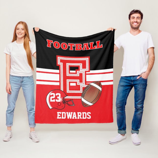 Sport Red Letter E - Football Fleece Blanket (In Situ)