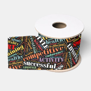 Sport related words pattern grosgrain ribbon