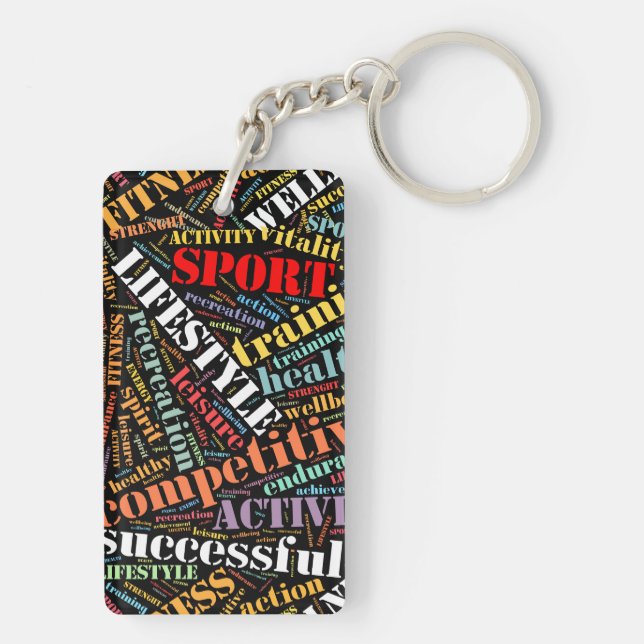 Sport related words pattern keychain (Back)