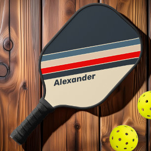 Sport Retro Nautical Rainbow Striped with Name Pickleball Paddle