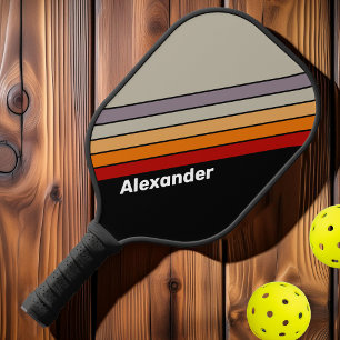 Sport Retro Vibe Rainbow Striped with Name Pickleball Paddle