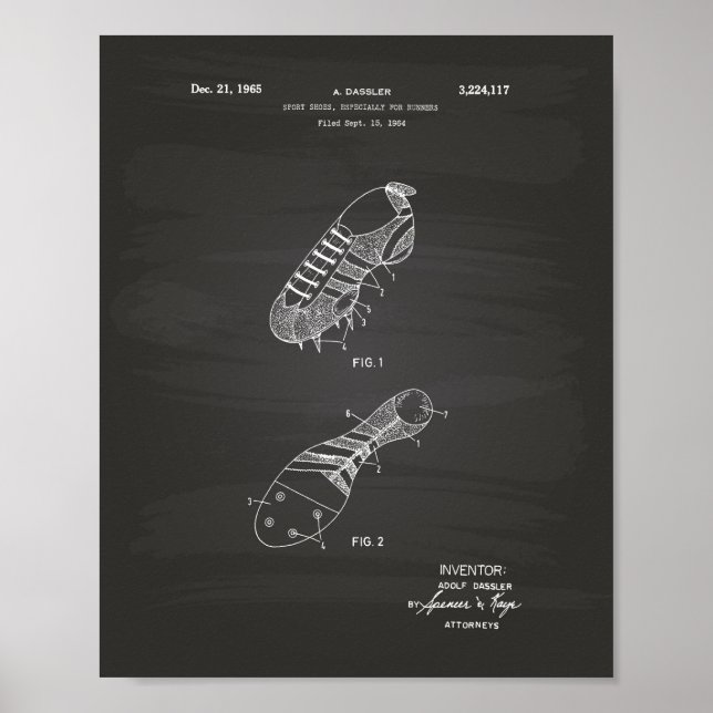 Sport Shoe Runner 1965 Patent Art Chalkboard Poster (Front)