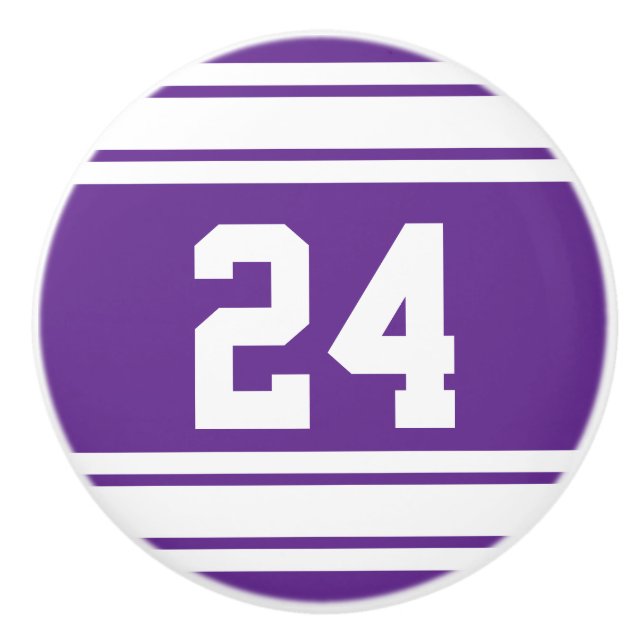 Sport Stripes Purple and White with Number Ceramic Knob (Front)