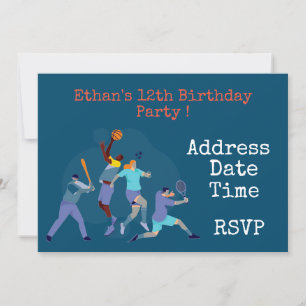 Sport teenage boys sport birthday party invitation