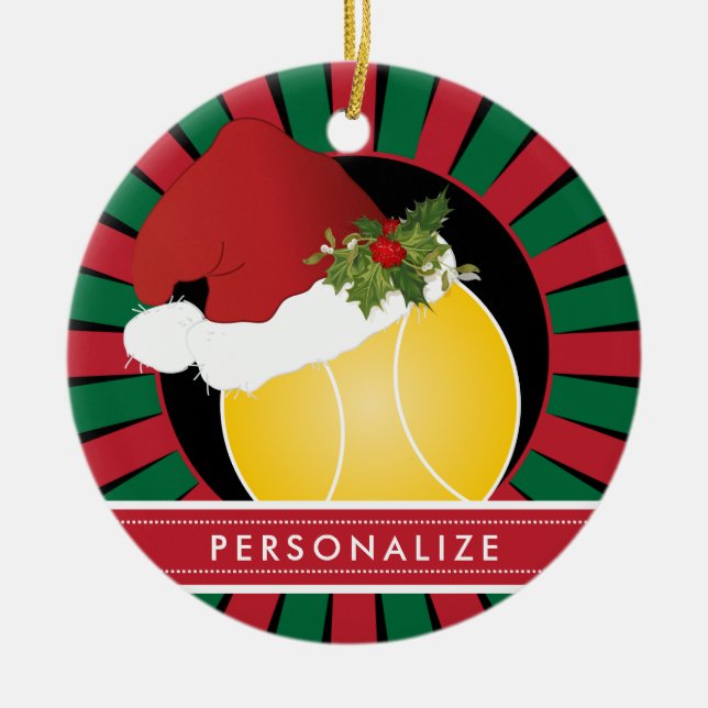 Sport Tennis Christmas Santa Hat Ceramic Ornament (Front)