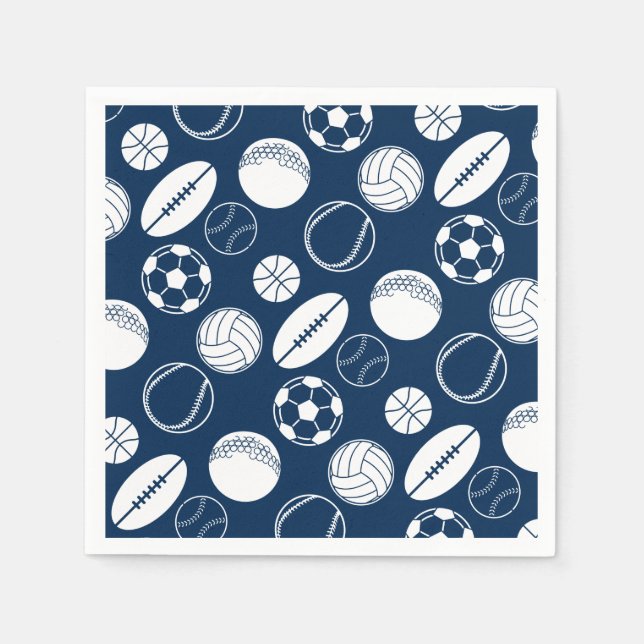 Sport theme balls pattern black white | COLOR Napkin (Front)