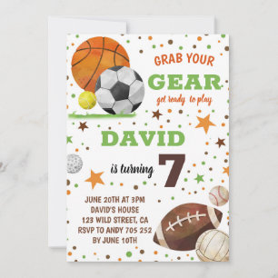 Sport themed Birthday Party Boy Sports Invitation