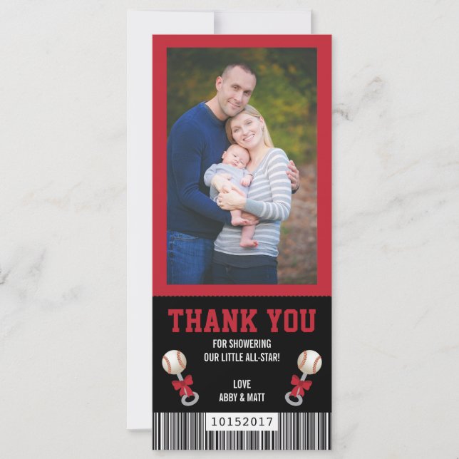 Sport Ticket Thank You Card, Baseball, Red, Black Invitation (Front)