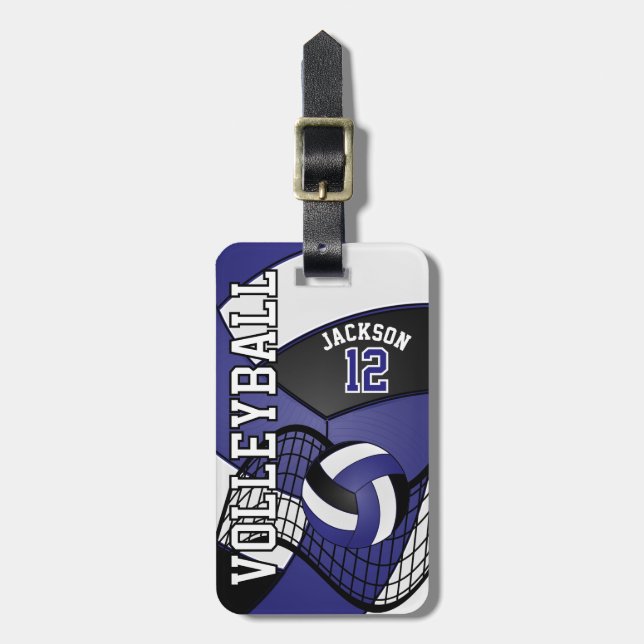 Sport Volleyball 🏐 - Blue, White, Black Luggage Tag (Front Vertical)