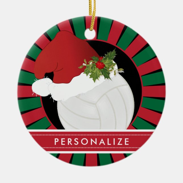 Sport Volleyball Christmas Santa Hat Ceramic Ornament (Front)