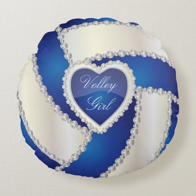 Sport Volleyball | DIY Text | Blue Round Pillow (Front)