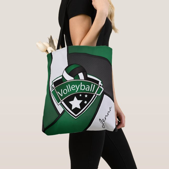 Sport Volleyball | DIY Text - Dark Green Tote Bag (Close Up)
