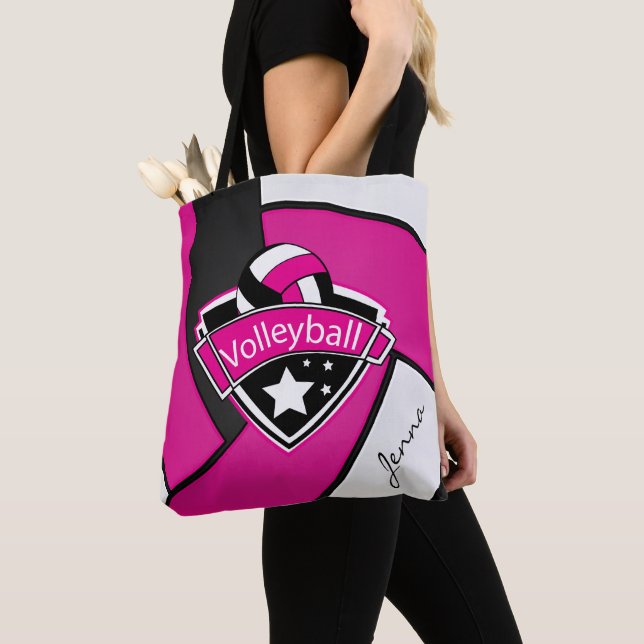 Sport Volleyball | DIY Text - Pink Tote Bag (Close Up)