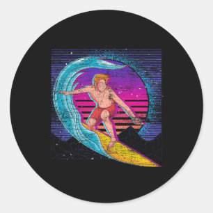 Sport Waves Ocean Surfer 90s Vaporwave Retro Surfi Classic Round Sticker