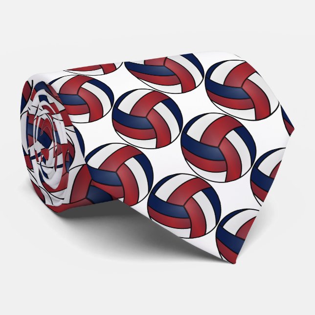 Sport White, Dark Red and Dark Blue Volleyball Tie (Rolled)
