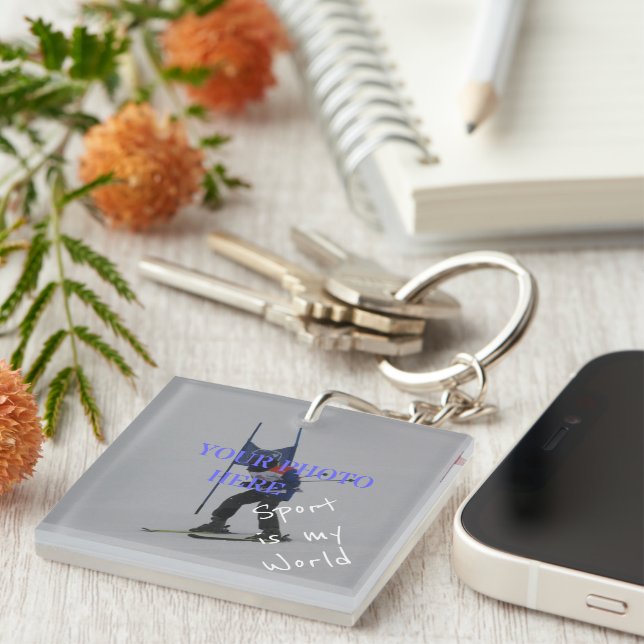 Sport world custom text and photo keepsake keychain (Front Right)