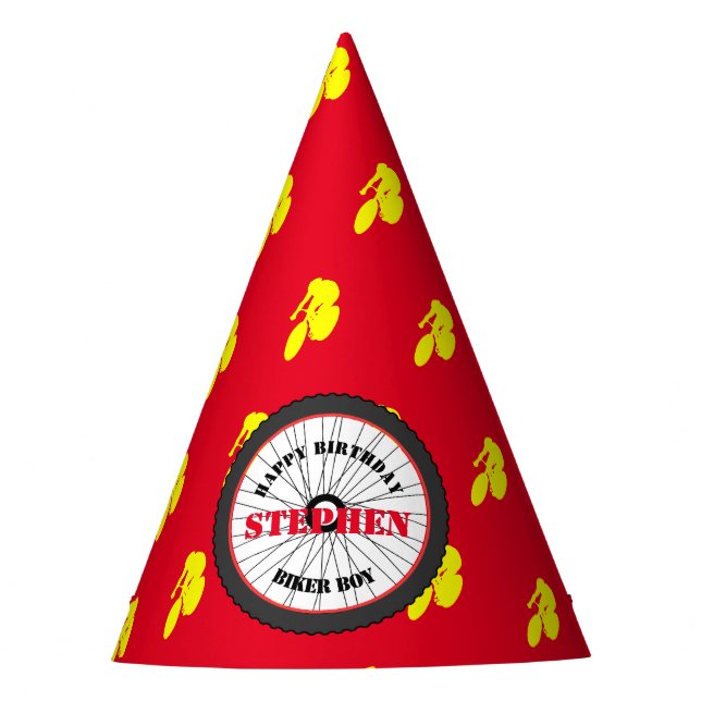 Sporting Happy Birthday Biker Boy Party Hat (Front)