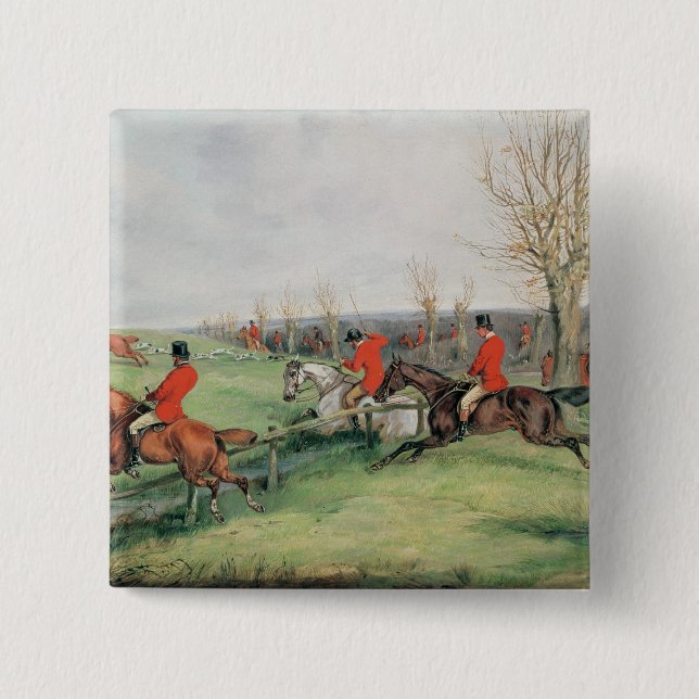Sporting Scene, 19th century 2 Inch Square Button (Front)
