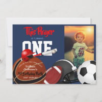 Sports 1st Birthday Baseball Football Invitations