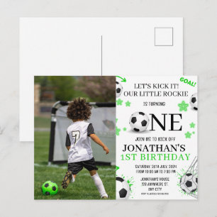 Sports 1st Birthday Photo Soccer party Postcard