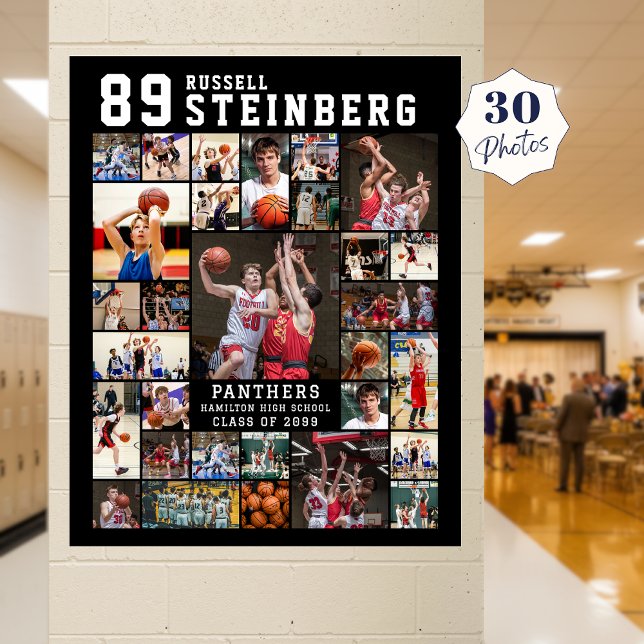 Sports 30 Photo Collage Player Name Number Poster (Creator Uploaded)