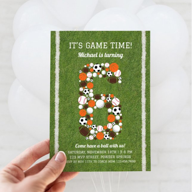 Sports 6e anniversaire Fête Invitation (Sports 6th Birthday Invitation)