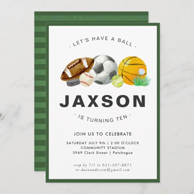 Sports À Thème Anniversaire Fête Invitation (Devant / Derrière)
