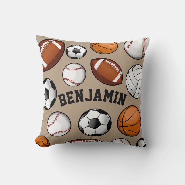 Sports All STAR Personalized Name Tan Throw Pillow (Front)
