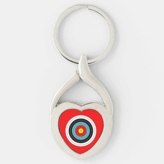 Sports Archery Target on Red Heart Keychain (Front)