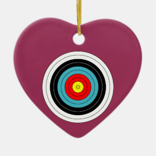 Sports Archery Target on Sangria Pink Heart Ceramic Ornament
