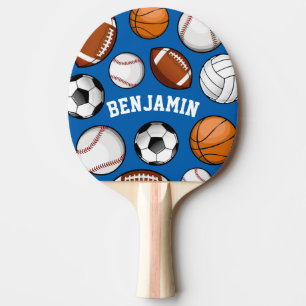 Sports Assortment Personalized Name Blue Ping Pong Paddle