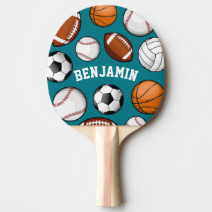 Sports Assortment Personalized Name Teal Ping Pong Paddle