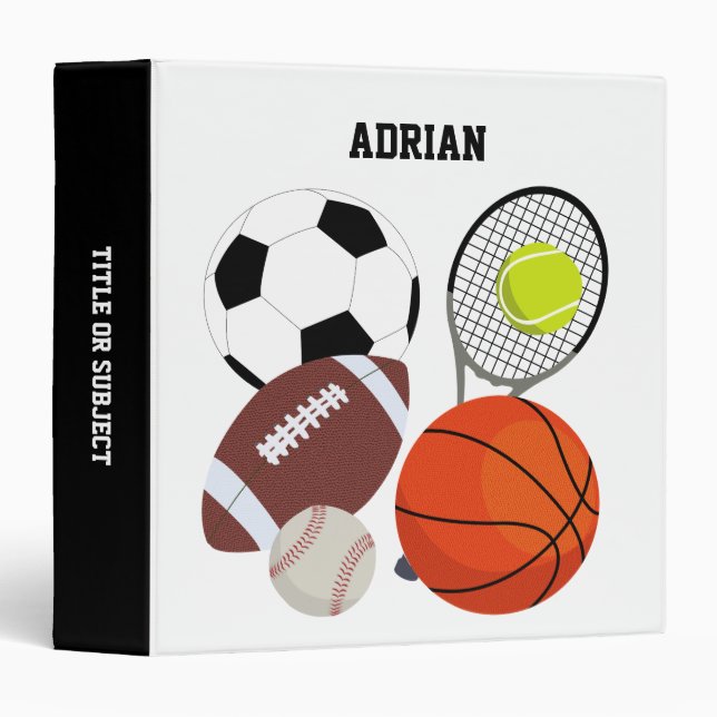 Sports Athletic Balls Personalized Name Binder (Front/Spine)