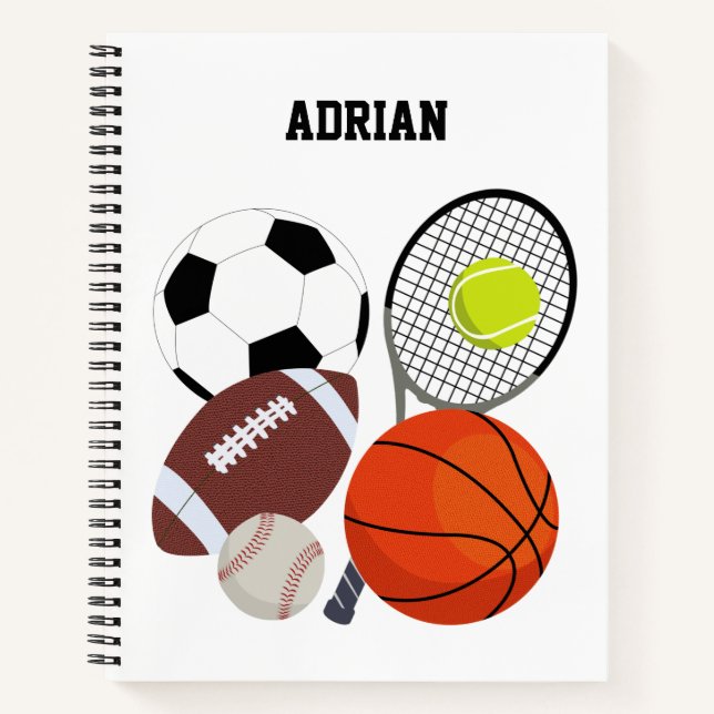 Sports Athletic Balls Personalized Name Notebook (Front)