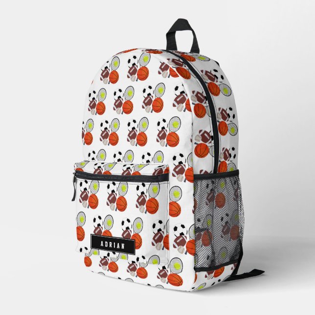 Sports Athletic Balls Personalized Name School Printed Backpack (Back Corner Right)