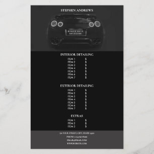 Sports Auto Detailing Car Cleaning Price List Flyer