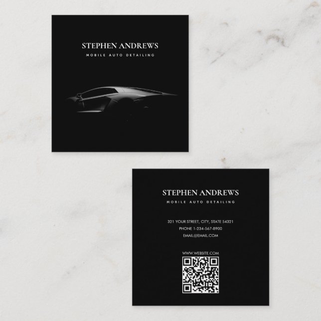 Sports Auto Detailing Car Cleaning Repair QR Code Square Business Card (Front/Back)