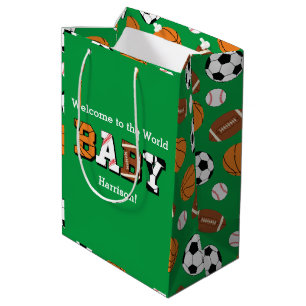 Sports Baby Shower Co-ed Green Gender Neutral Medium Gift Bag