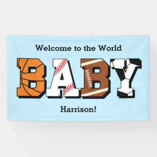 Sports Baby Shower Co-ed Theme Boy Blue Banner